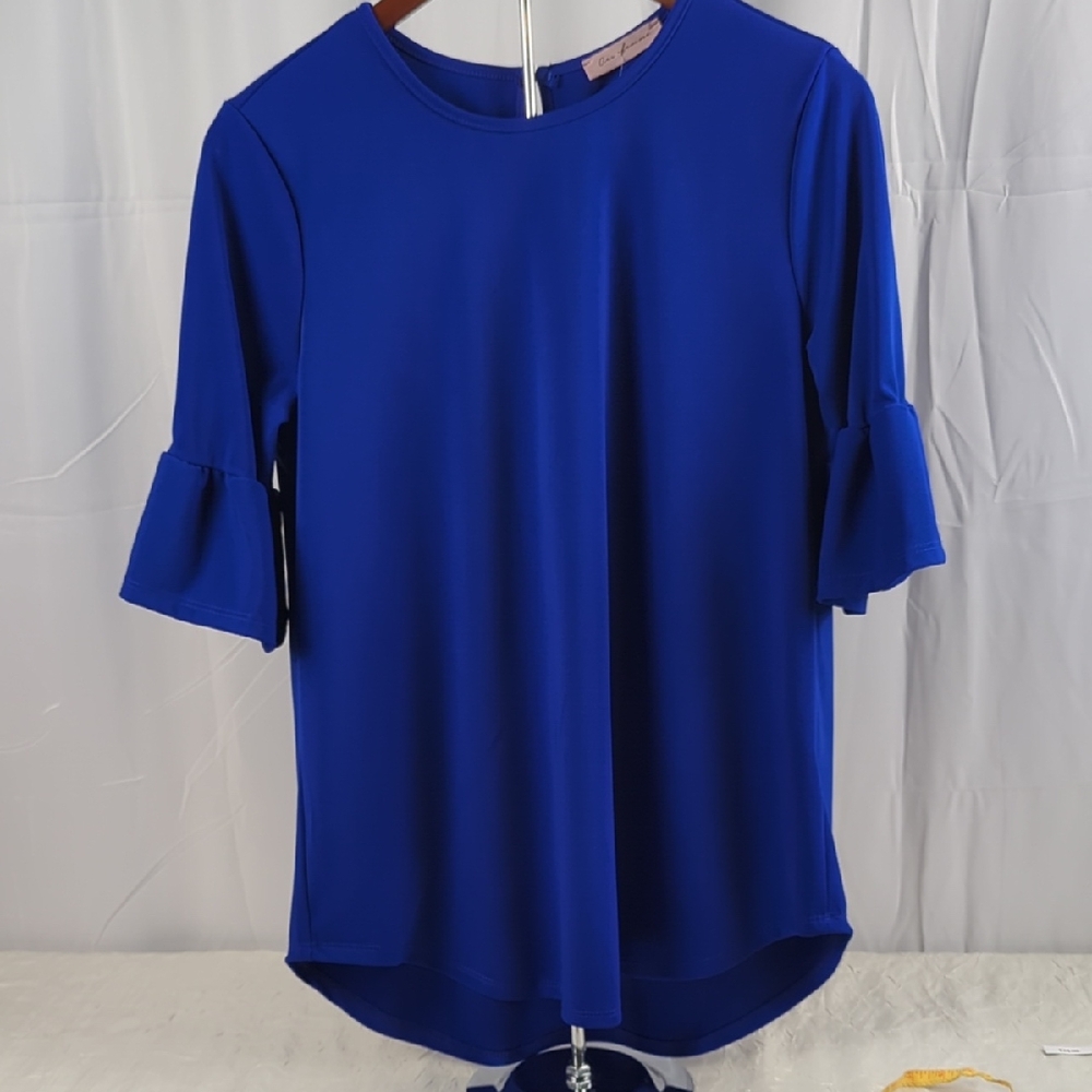 Ces Femme Royal Blue Ruffle Sleeve Blouse